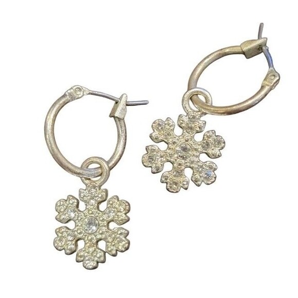 LOT 3 pair Christmas Earrings Snowflake White Silver Tone Rhinestones Nina Ricci - Picture 4 of 7